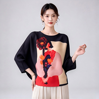 Chemisier plissé Pop Art pour femme, imprimé portrait artistique, manches chauve-souris, expédition en 7 jours, chemise technique, prêt à être expédié