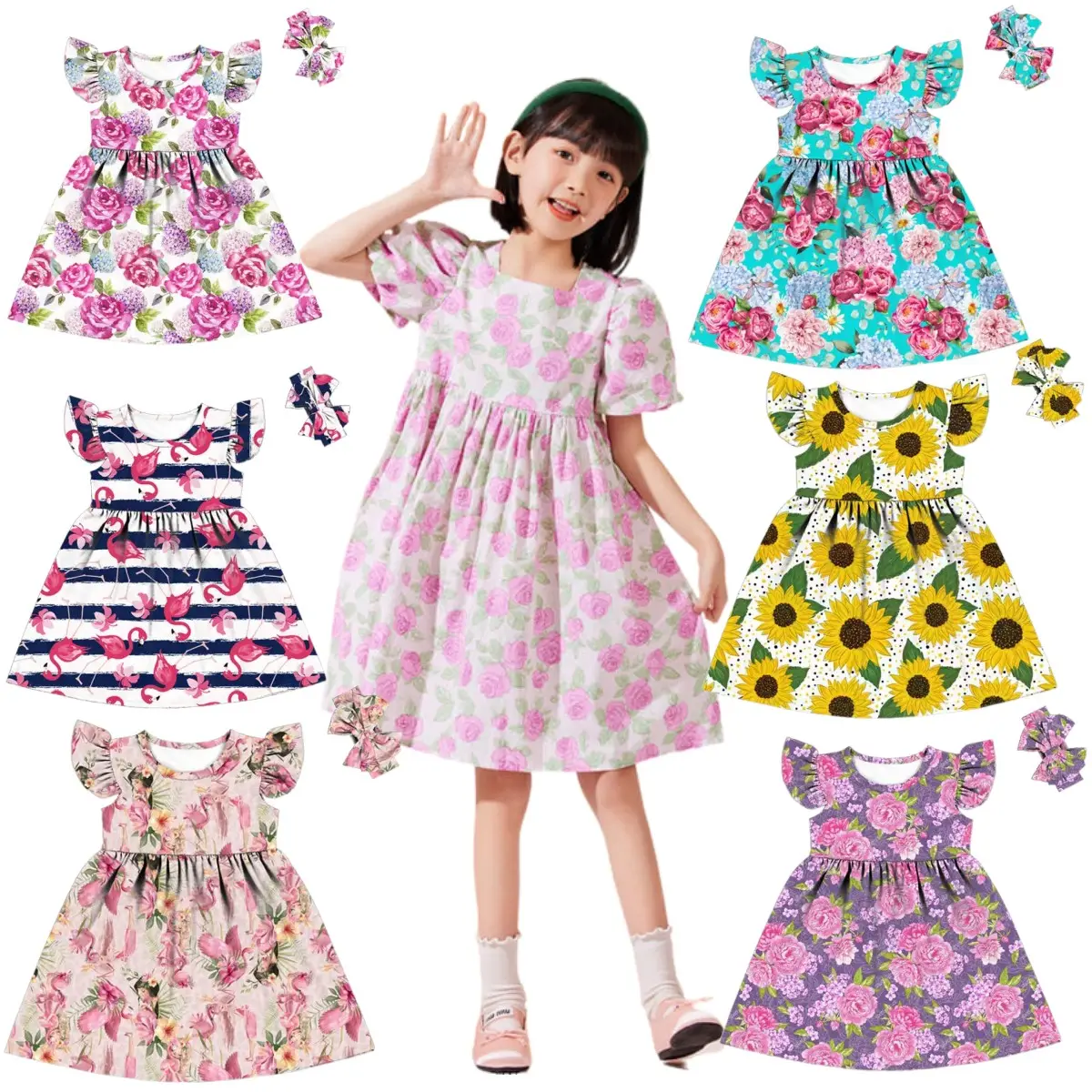 Yiwu Yiyuan May Kid Floral Cotton Cô Gái Dresses Mùa Hè Toddler Cô Gái Ăn Mặc Trẻ Em Dresses Cho Cô Gái Của 10-11 Tuổi