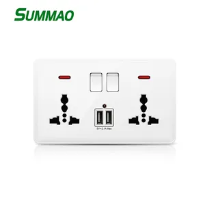 Usb Wall Outlet Twin Gang Uk Double Plug Power Socket 2 Port Usb 2.1A Plate Electrical Rectangular Charger For Office Kitchen