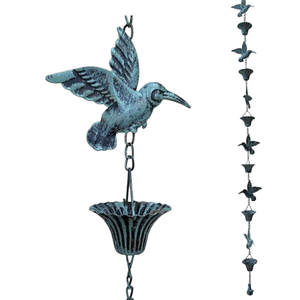 Chaîne de pluie charmante en forme d'oiseau et de seau avec finition bronze rustique pour un flux d'eau décoratif et un accent de jardin extérieur - Product Image 5