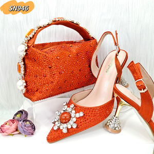 Wholesales High Quality <strong>Peach</strong> <strong>Shoes</strong> Matching Bag Set for Nigerian Party High Heel Stiletto Sandals Rhinestones <strong>Shoes</strong> - Product Image 6