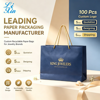 Sac de shopping de luxe en carton bleu marine avec logo personnalisé en feuille d'or, sac cadeau avec poignée en corde de coton, écologique, pour bijouterie et vente au détail