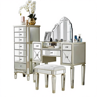 Table de toilette et de maquillage moderne en verre nordique avec armoire de rangement, finition or champagne pour chambre principale