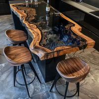 Ensemble de table console en bois massif élégant pour hôtel, salle à manger, restaurant, cuisine, bar avec panneau en bois et résine époxy 1 pièce