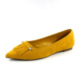 Custom Style Faux Suede With Tassel Casual Pointed Toe Slip On Women Ballet Flat Shoes