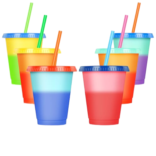 Promotional Gifts 400ml Temperature Coloration Plastic Drinkware Magical Color Changing Tumbler Cold Juice Cup with Straw