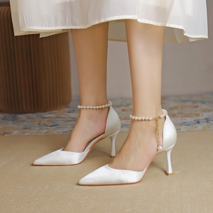 Luxury Designer French-style Pearl-embellished Pointed-toe Heels <strong>Womens</strong> Bridal Shoes 6-8cm Heel Height Elegant Pumps for - Product Image 5