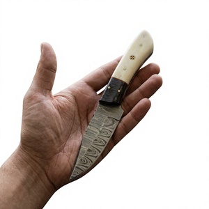 Cuchillo de hoja fija Drop Point de acero de Damasco con mango colorido, personalizable para caza, camping y supervivencia - Product Image 1