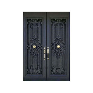 Portes <span class=keywords><strong>d</strong></span>'<span class=keywords><strong>entrée</strong></span> modernes en <span class=keywords><strong>fer</strong></span> <span class=keywords><strong>forgé</strong></span> à double vitrage pour appartement - Product Image 2