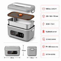 Boîte à lunch électrique sans fil, chauffe-plat portable rechargeable par USB, pot intérieur en acier inoxydable, contrôle numérique, minuterie, alimentation