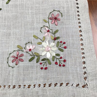 Nappe de mariage brodée à la main personnalisable en gros, motif ruban vintage, en lin, résistante à l'huile