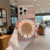 Nouvelle Coque de Téléphone Portable Antichoc avec Miroir de Maquillage Tournesol à Texture Tressée pour iPhone 17ProMax 16 15 14 13 12 11