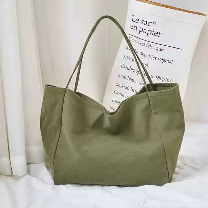 Fashion Customized Recyclable Canvas Cotton Sling Tote Bag Large Blank Canvas Shoulder Tote Bag