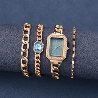 Luxus Damen uhr Mode Kleid Quadrat Kristall Einfaches Design Damen Quarzuhr Uhr Armband Set (WT2290)