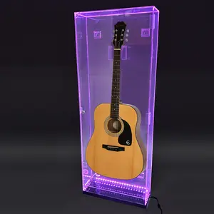 Handcrafted Acrylic Led Acoustic Guitar Case Uv-Protecting Lucite Light Glowing Electric Guitar Display Box