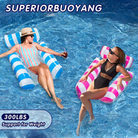 Lot de 2 lits flottants gonflables personnalisés pour piscine avec mini pompe manuelle, hamac gonflable en PVC à trois tubes, transat aquatique