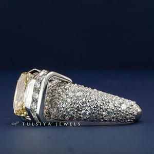 Anillo de Diamantes Amarillos de Lujo para Mujer, Oro Blanco de 14K, Banda Ancha con Detalles Laterales de Diamantes, Joyería de Compromiso, Regalo - Product Image 3