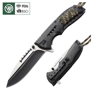 Cuchillo Plegable Táctico de Supervivencia Bochen para Caza y <span class=keywords><strong>Bushcraft</strong></span>, Hoja de Acero Negro, Mango de Plástico con Cuerda - Product Image 1