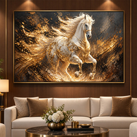 Peinture à l'huile Cheval Blanc avec Filigrane en Feuille d'Or, Art Mural Texturé 3D en Impasto sur Toile, Peinture Animale Moderne pour Décoration de Salon