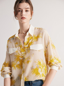 Camicetta 100% Seta di Gelso Stampata da Donna, Elegante <span class=keywords><strong>a</strong></span> Maniche Lunghe con Motivo Floreale, Camicia Casual con Bottoni, Vestibilità Ampia, Abbigliamento Estivo 2026 - Product Image 1