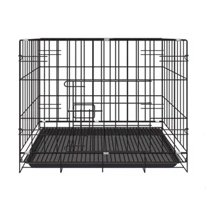 Wholesale Folding Metal Wire Dog Crate Two-Door Pet Cages Carriers Houses Large Kennel Collapsible Pet Animal Cage