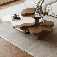 Table Basse Vintage Style Crème en Bois Massif Italien Minimaliste Créative Célébrité Internet Forme Irrégulière pour Maison