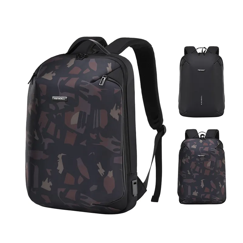 Camo pattern backpack USB charge port fashion style bag for men