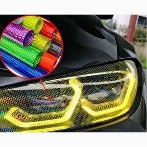 Uv-प्रूफ कार फिल्में ब्लैक टोन-होलोग्राफिक हनीकॉम्ब हेडलाइट पीफ चिपकने वाला पन्नी स्टिकर रंगीन लपेटा हुआ विनाइल - Product Image 4