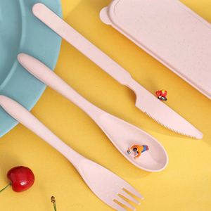 Ensemble de 3 pièces de couverts en paille de blé, portables pour l'extérieur et les étudiants, couteau, fourchette et cuillère en plastique épaissi, cadeau - Product Image 4