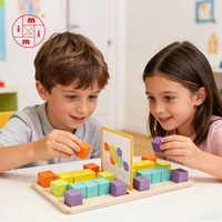 2026 Mainan Puzzle Kubus Kayu Warna-warni Permainan Pertarungan Kayu dengan Kartu untuk Orang Tua dan Anak-anak