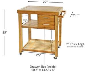 Troli kayu bambu berguling dapur pulau dengan rak laci rak handuk kastor pengunci makanan troli troli di atas roda - Product Image 3