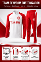Ensemble de survêtement de football personnalisé à manches longues avec fermeture éclair quart de tour, blanc et rouge, uniforme d'équipe sublimé, OEM ODM, faible MOQ
