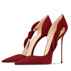 Escarpins à talons hauts grande taille 47 pour femme, à nœud, à enfiler, à découpe latérale, à talon aiguille, respirants, pour pieds larges, en daim, pour l'été, l'automne et les soirées - Product Image 1