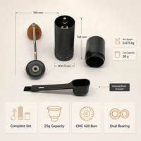 Moulin à café manuel tout-en-un OEM ODM avec réglage interne, meule à 6 étoiles, design minimaliste noir, portable pour la maison, le bureau et l'extérieur, vente en gros