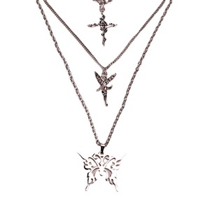 Fashion Layered Necklace Silver <b>Chain</b> Multi Layer <b>Cross</b> Fairy Butterfly Pendant Tibetan Silver Jewelry for Women - Product Image 5