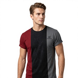 Camiseta de Hombre con Bloques de Color, Manga Corta, Cuello Redondo, Casual, Diseño Sólido, Transpirable, Tejida, 100% Algodón, Corte Ajustado - Product Image 1