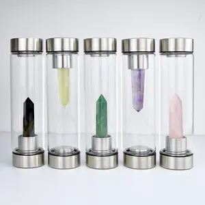 Thermos à thé isolé à paroi unique bouteille d'eau en verre de quartz personnalisée cylindre de puissance en cristal pierre naturelle personnalisée mariage