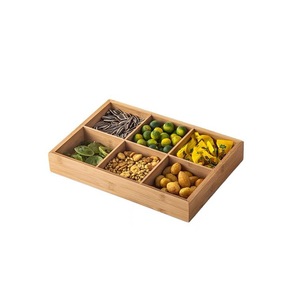Plateau à fruits en bambou à 4 compartiments, plateau de service pour collations, boîte en bois multifonctionnelle pour le salon, rangement de desserts et de noix - Product Image 5