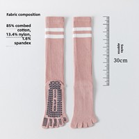Chaussettes de yoga et de pilates pour femmes à rayures longues, antidérapantes, mi-mollet, en coton peigné, sans couture, pour le sport et le fitness, collection Printemps
