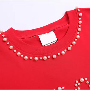 Camiseta de Cuello Redondo Extra Grande de Lujo para Hombre, de Algodón y Poliéster, con Letras Tejidas con Logotipo Personalizado Desgastado y Pedrería - Product Image 3