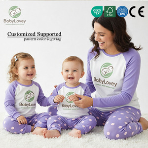 Pyjamas personnalisés Babylovey, vêtements de nuit pour bébé, ensemble pour enfants, ensembles assortis en bambou pour sœurs, 2 pièces, t-shirt et pantalon pour parents et enfants - Product Image 2