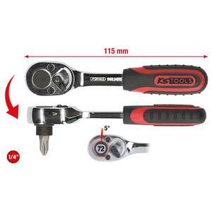 KS TOOLS-918,1495 1/4 ''CROMO más trinquete de marcha atrás, 115mm - EAN 4042146122419 RATCHETS 1/4" - Product Image 2