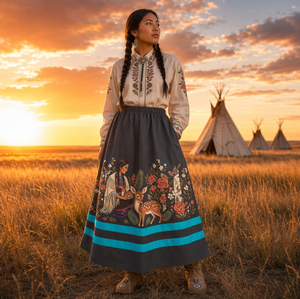 Falda Larga Maxi Vintage para Mujer con Estampado Floral de Ciervos y Cintas Indígenas, Estilo Boho, Moda Natural, Venta al por Mayor, Falda Retro Verde <span class=keywords><strong>Canadiense</strong></span> - Product Image 6