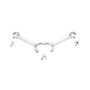 Collier de cou en métal avec menottes, en acier inoxydable, pour bondage BDSM, jouets sexuels pour couples, barre d'écartement, menottes - Product Image 1