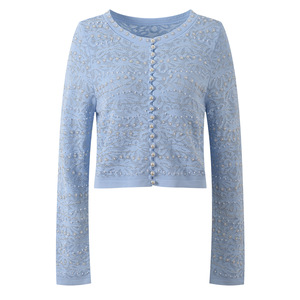 Premium <b>Women</b>’s Embellished Knit <b>Cardigan</b> Sweater <b>Cropped</b> Button Front Long Sleeve Elegant Casual Wholesale - Product Image 1