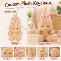 Porte-clés en peluche personnalisé OEM, mini pendentif de sac à dos en forme de lapin marron avec nœud papillon, personnage de dessin animé, poupée douce, fabrication sur mesure