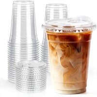 Gobelets jetables transparents en plastique de 16 oz pour café glacé avec couvercles, sans BPA, sûrs pour les aliments, anti-fuite, pour smoothies et fêtes