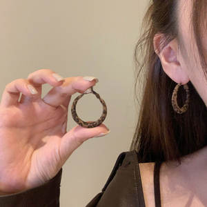 Wholesale Fabric Leopard Print Geometric Circular Pendant Earrings with <b>Retro</b> Style Earrings Design - Product Image 6