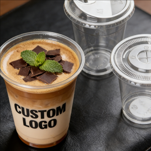 Gobelets à café glacé en plastique transparent personnalisés de 16 oz avec couvercles en PET pour la scène café - Product Image 1