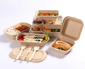 High Quality Wholesale Biodegradable Sugarcane Disposable Plates Lunch Trays Multi Compartments Bagasse Plate